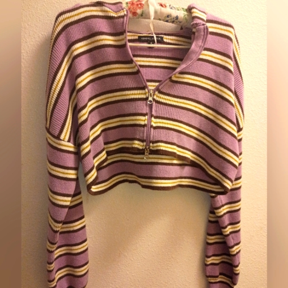 Kendall & Kylie Lavender and Yellow Striped Crop Sweater